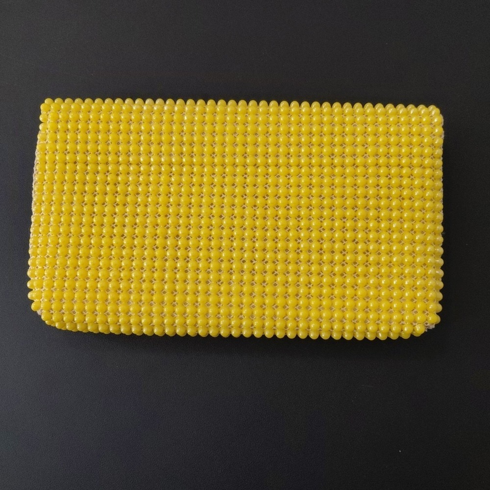 Vintage 60's Handbag Bright Yellow Plastic Beading United Capr Clutch Retro Geek - Picture 6 of 9